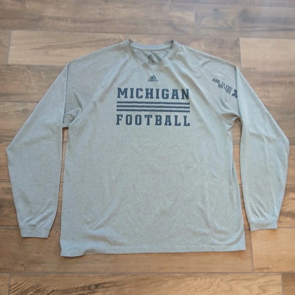 Michigan Wolverines Shirt‎ Mens XXL 2XL Grey Adidas Football Hail To The Victors